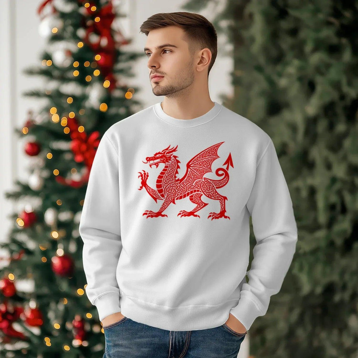 Welsh Dragon Sweatshirt - Textured, Heritage Streetwear - Celtic Wolfwear