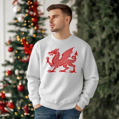 Welsh Dragon Sweatshirt - Textured, Heritage Streetwear - Celtic Wolfwear