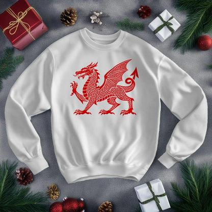 Welsh Dragon Sweatshirt - Textured, Heritage Streetwear - Celtic Wolfwear