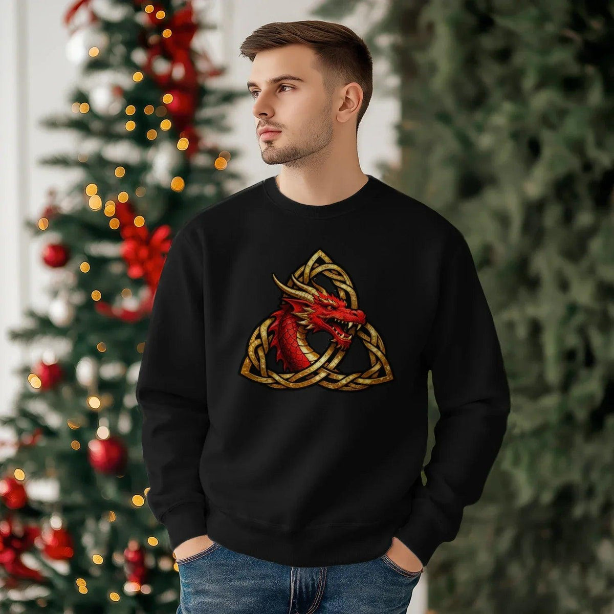 Welsh Dragon Sweatshirt - Triquetra Crew Originals Unisex - Celtic Wolfwear