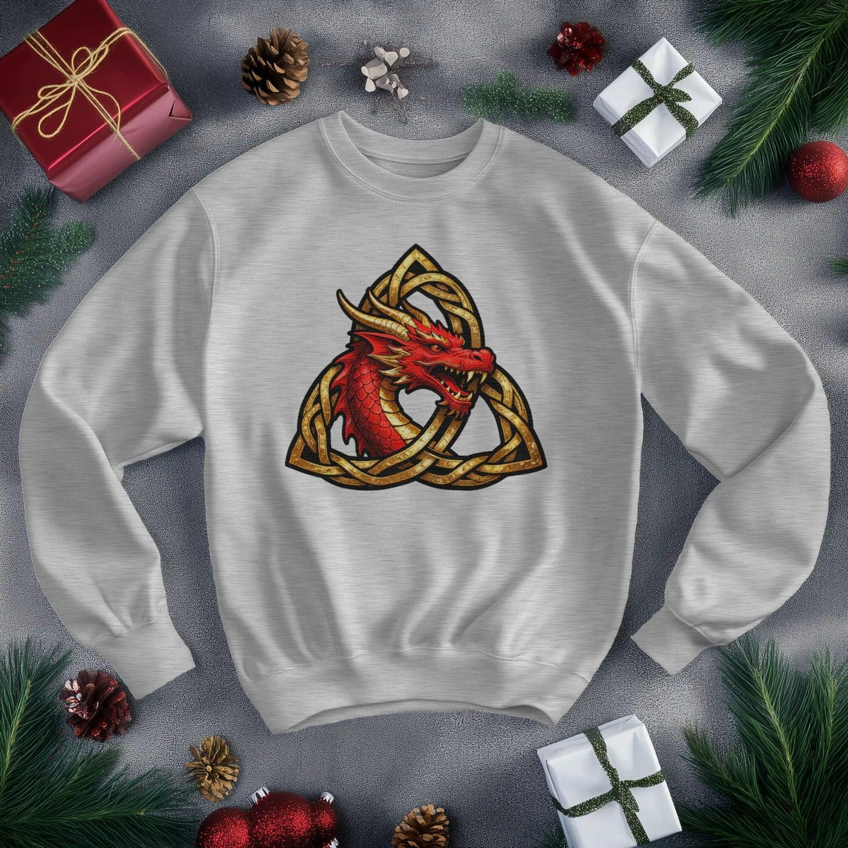 Welsh Dragon Sweatshirt - Triquetra Crew Originals Unisex - Celtic Wolfwear