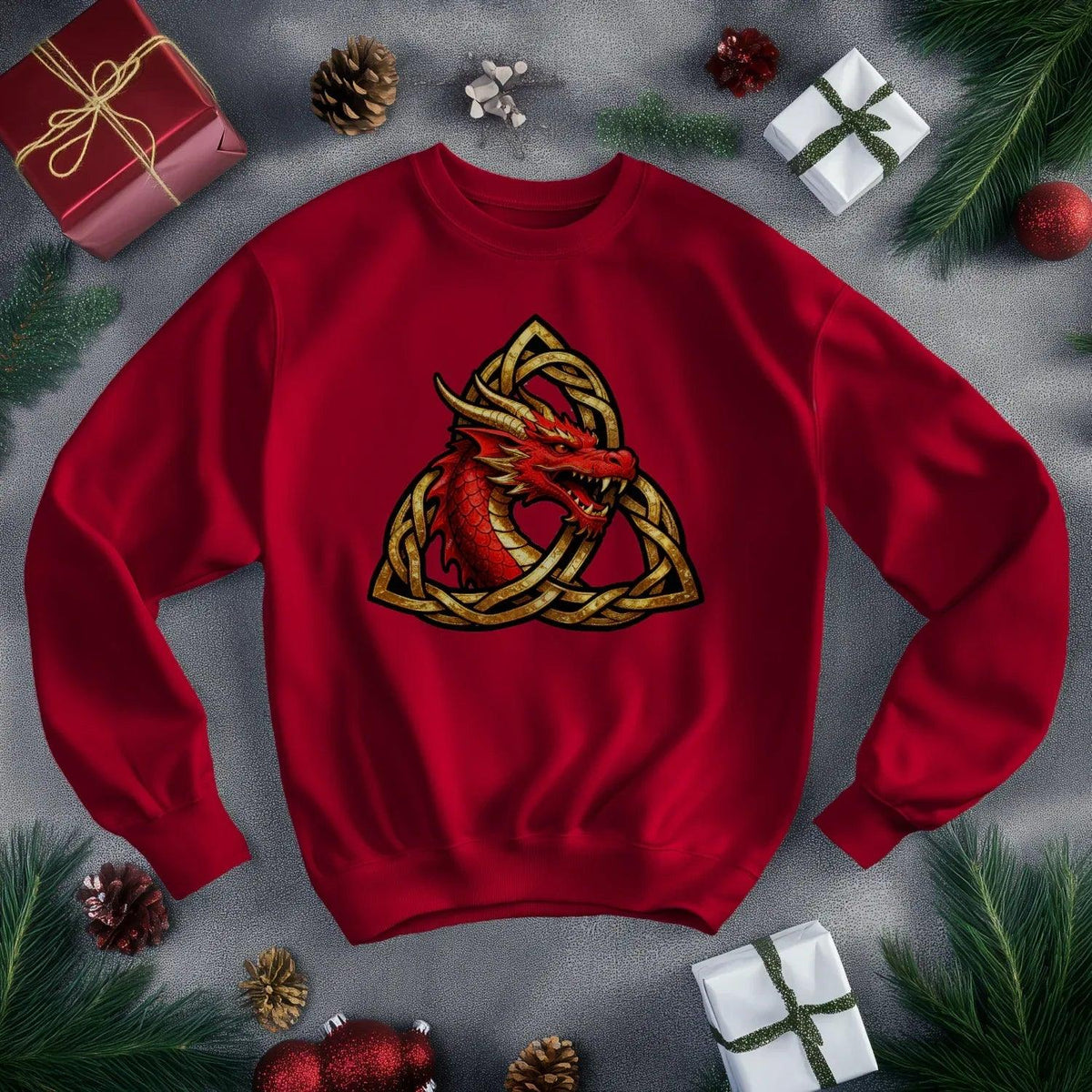 Welsh Dragon Sweatshirt - Triquetra Crew Originals Unisex - Celtic Wolfwear