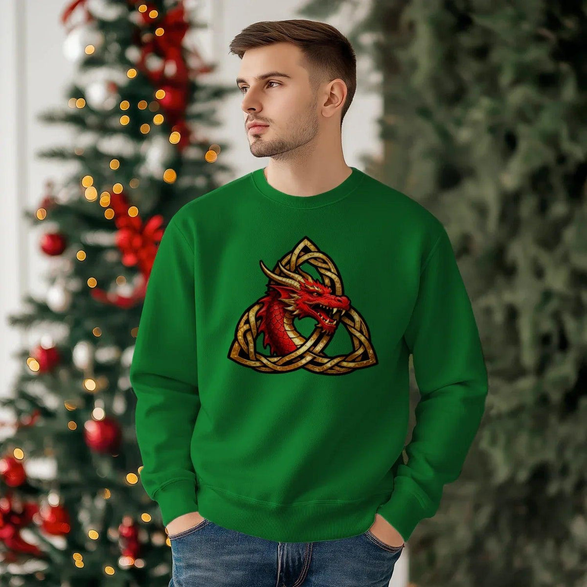 Welsh Dragon Sweatshirt - Triquetra Crew Originals Unisex - Celtic Wolfwear