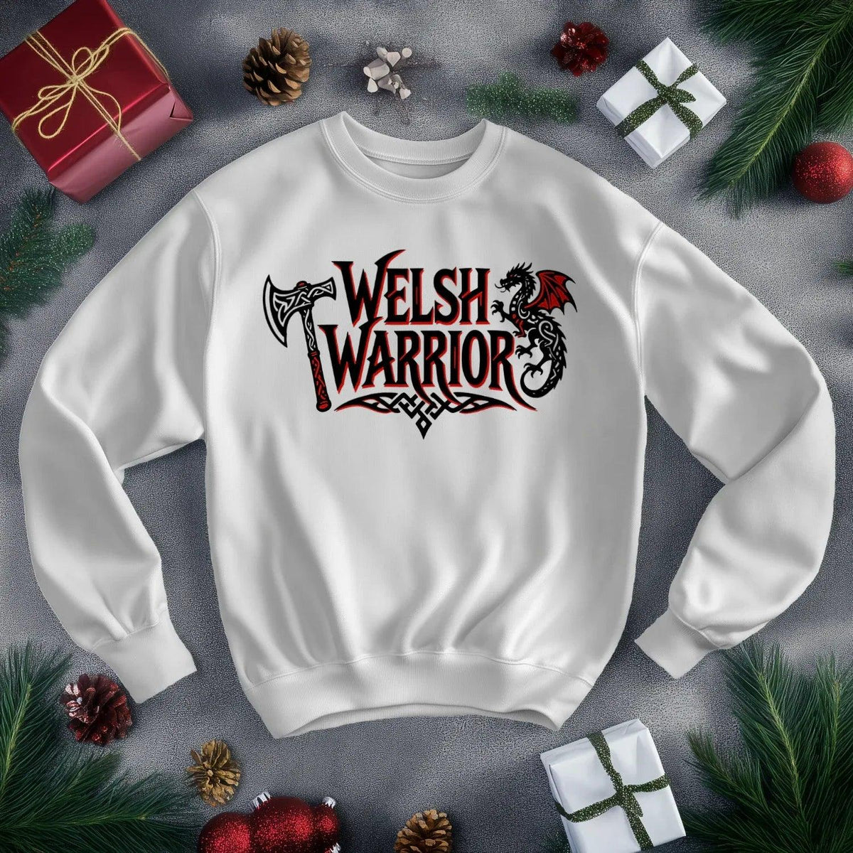 Welsh Dragon Sweatshirt - Warrior Axe Unisex Streetwear - Celtic Wolfwear
