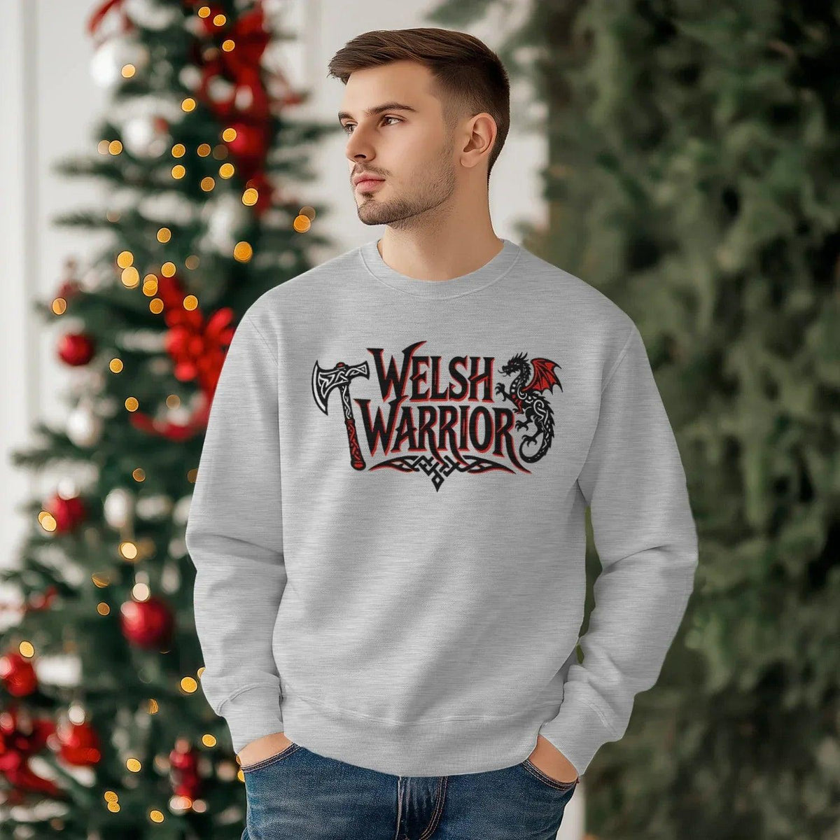 Welsh Dragon Sweatshirt - Warrior Axe Unisex Streetwear - Celtic Wolfwear