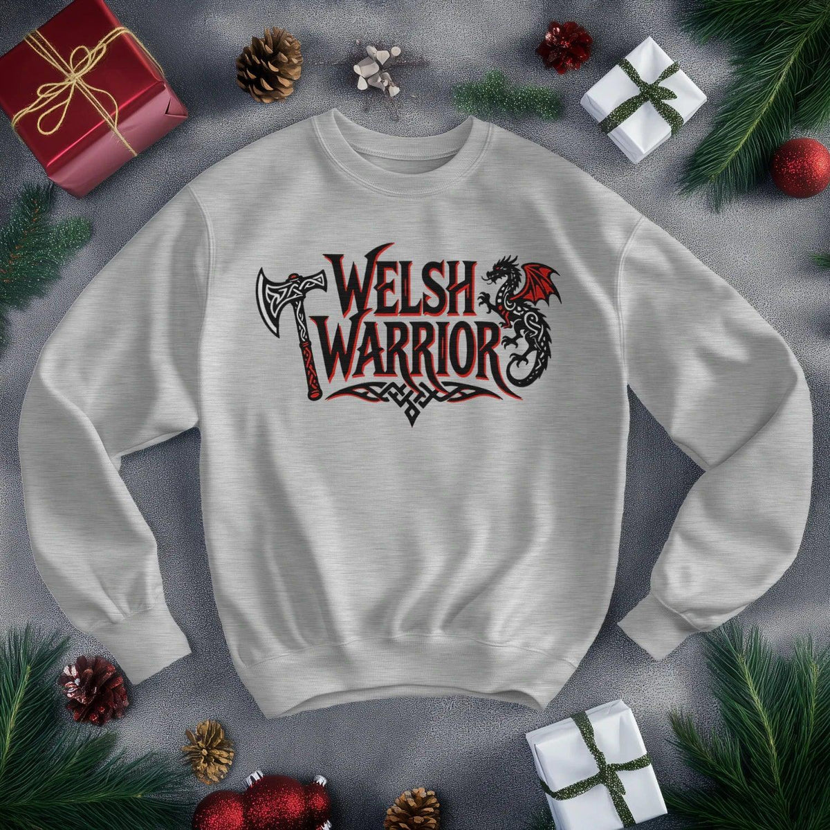 Welsh Dragon Sweatshirt - Warrior Axe Unisex Streetwear - Celtic Wolfwear