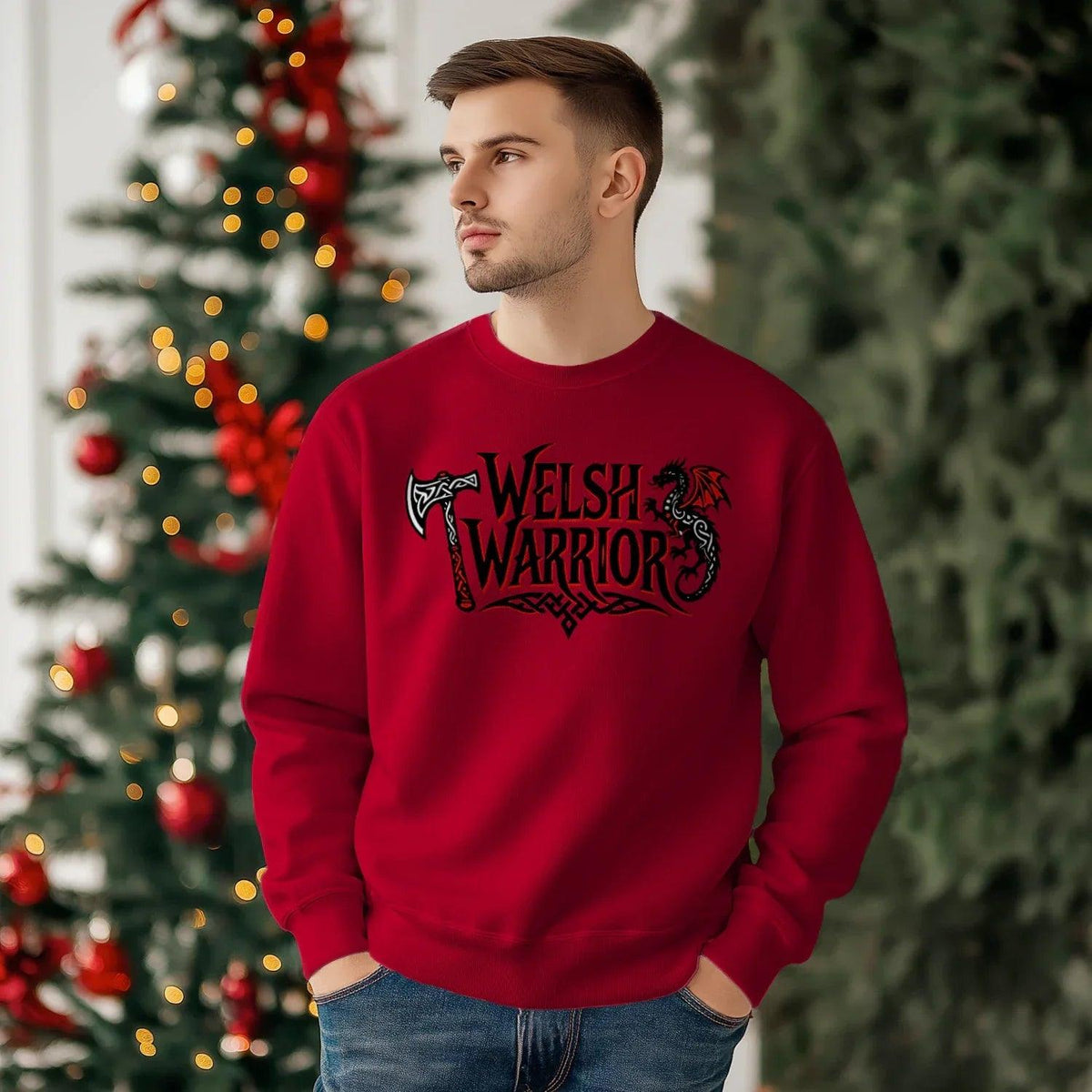 Welsh Dragon Sweatshirt - Warrior Axe Unisex Streetwear - Celtic Wolfwear