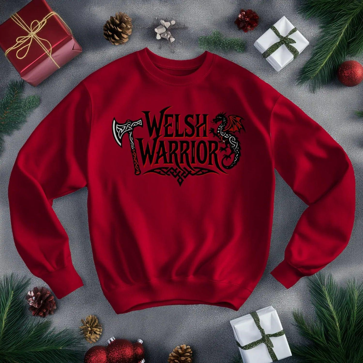 Welsh Dragon Sweatshirt - Warrior Axe Unisex Streetwear - Celtic Wolfwear