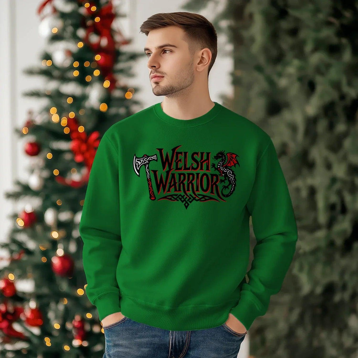 Welsh Dragon Sweatshirt - Warrior Axe Unisex Streetwear - Celtic Wolfwear