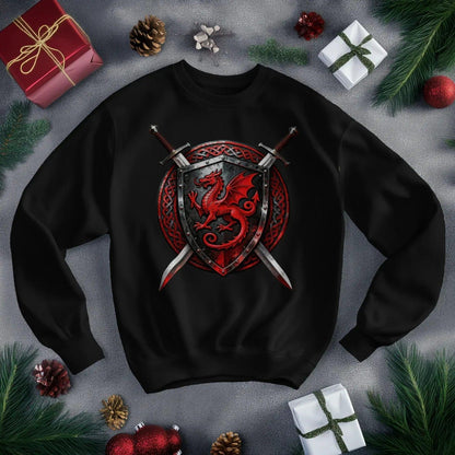 Welsh Dragon Sweatshirt - Warrior Shield Crew-neck Unisex - Celtic Wolfwear