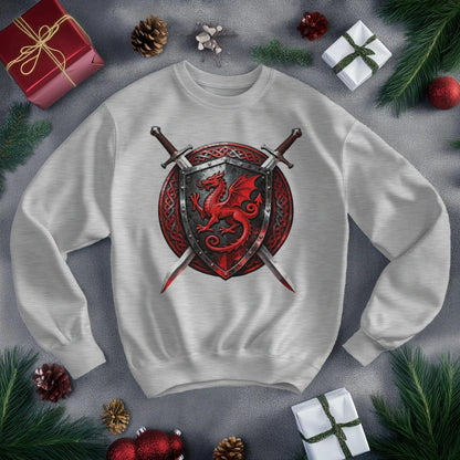 Welsh Dragon Sweatshirt - Warrior Shield Crew-neck Unisex - Celtic Wolfwear