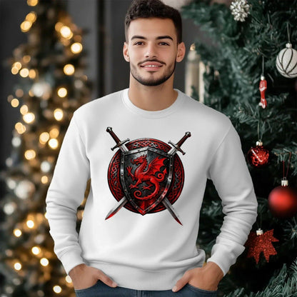 Welsh Dragon Sweatshirt - Warrior Shield Crew-neck Unisex - Celtic Wolfwear