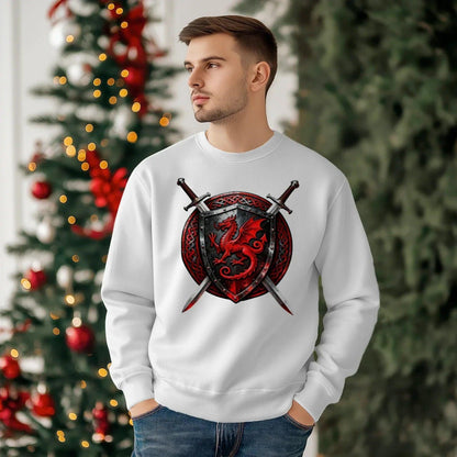 Welsh Dragon Sweatshirt - Warrior Shield Crew-neck Unisex - Celtic Wolfwear