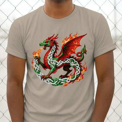 Welsh Dragon T-Shirt - Fire Flame, Unisex Matchday Wear - Celtic Wolfwear