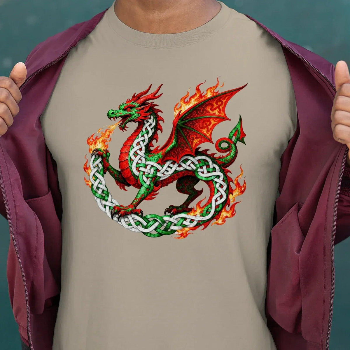Welsh Dragon T-Shirt - Fire Flame, Unisex Matchday Wear - Celtic Wolfwear