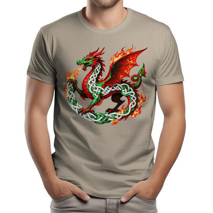 Welsh Dragon T-Shirt - Fire Flame, Unisex Matchday Wear - Celtic Wolfwear
