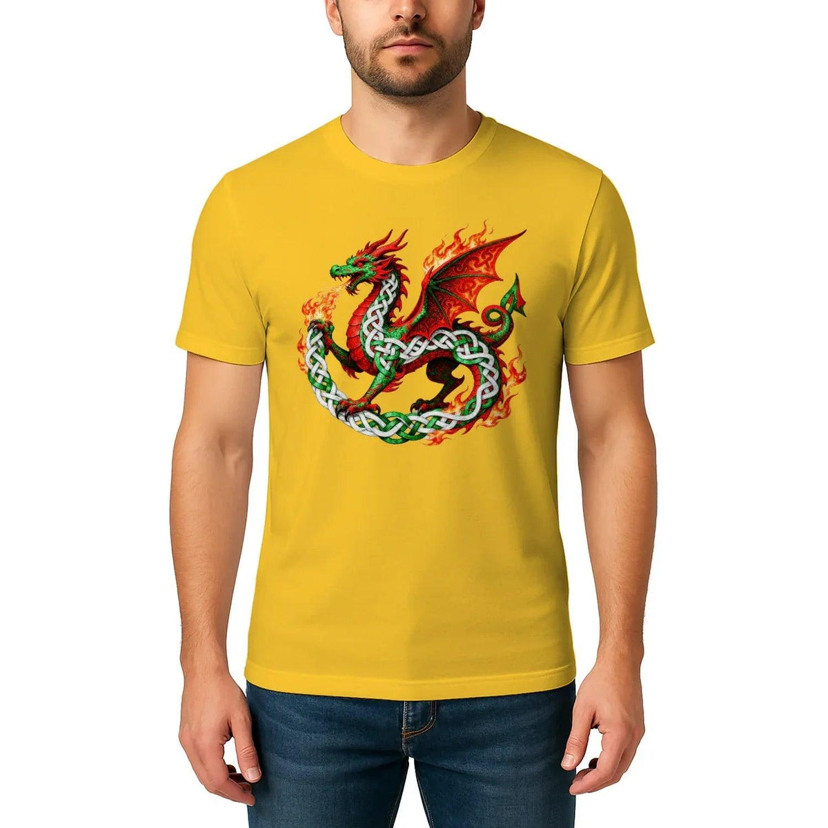 Welsh Dragon T-Shirt - Fire Flame, Unisex Matchday Wear - Celtic Wolfwear