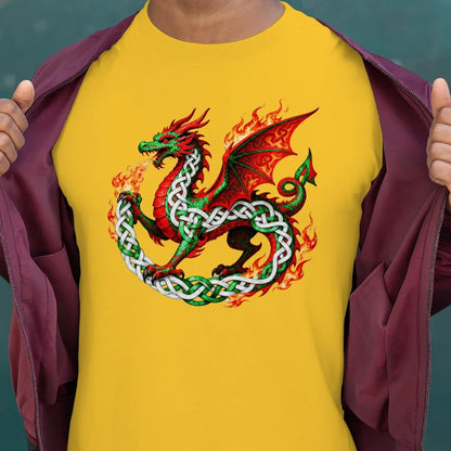 Welsh Dragon T-Shirt - Fire Flame, Unisex Matchday Wear - Celtic Wolfwear