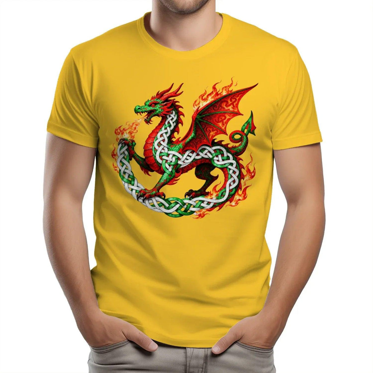 Welsh Dragon T-Shirt - Fire Flame, Unisex Matchday Wear - Celtic Wolfwear