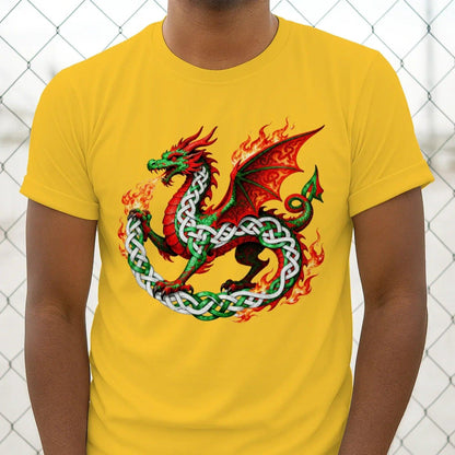 Welsh Dragon T-Shirt - Fire Flame, Unisex Matchday Wear - Celtic Wolfwear