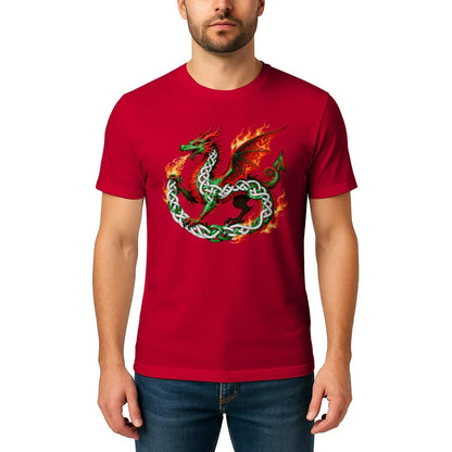 Welsh Dragon T-Shirt - Fire Flame, Unisex Matchday Wear - Celtic Wolfwear