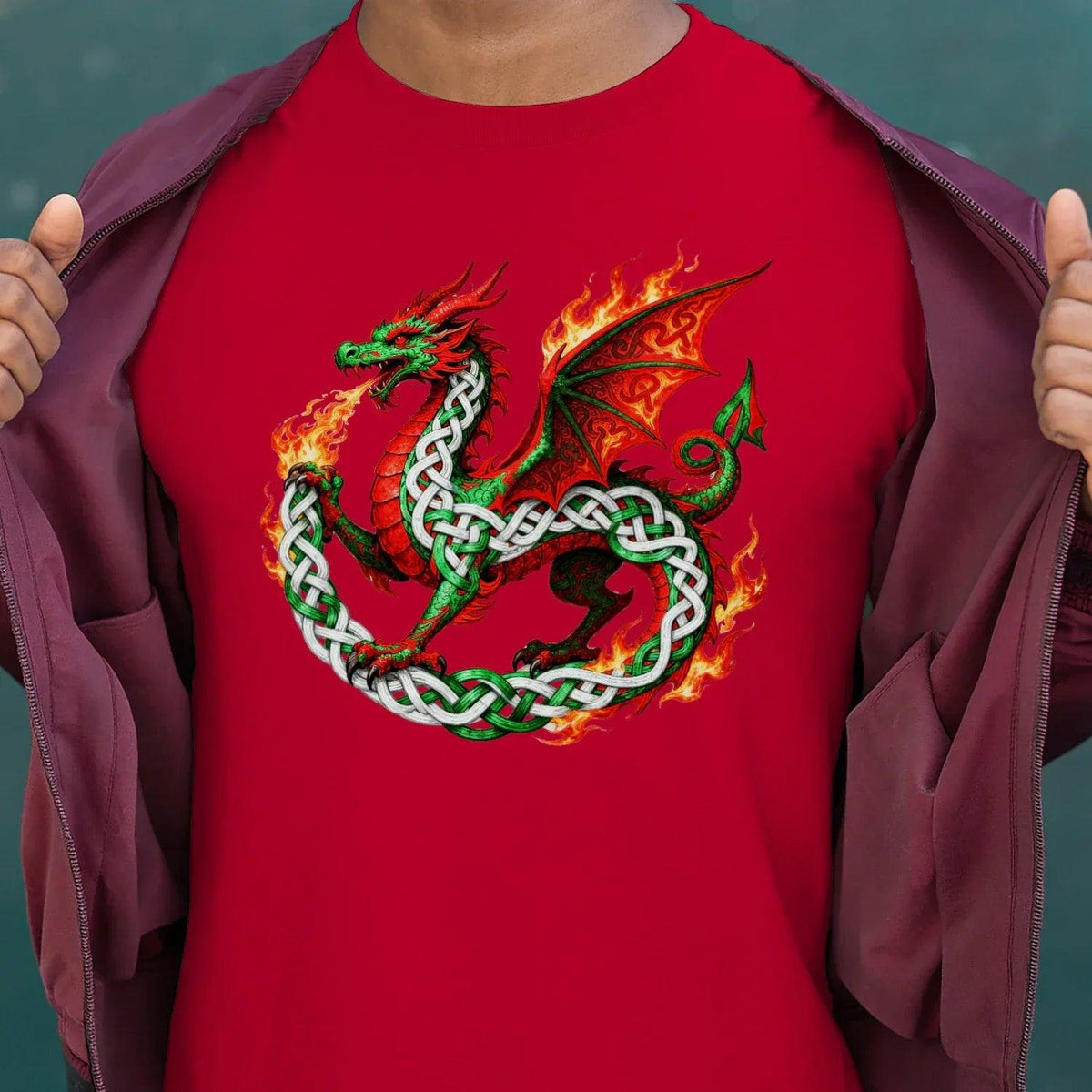 Welsh Dragon T-Shirt - Fire Flame, Unisex Matchday Wear - Celtic Wolfwear