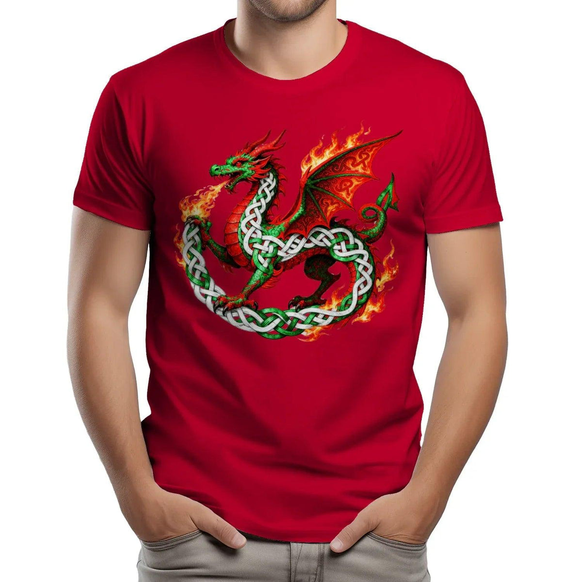 Welsh Dragon T-Shirt - Fire Flame, Unisex Matchday Wear - Celtic Wolfwear
