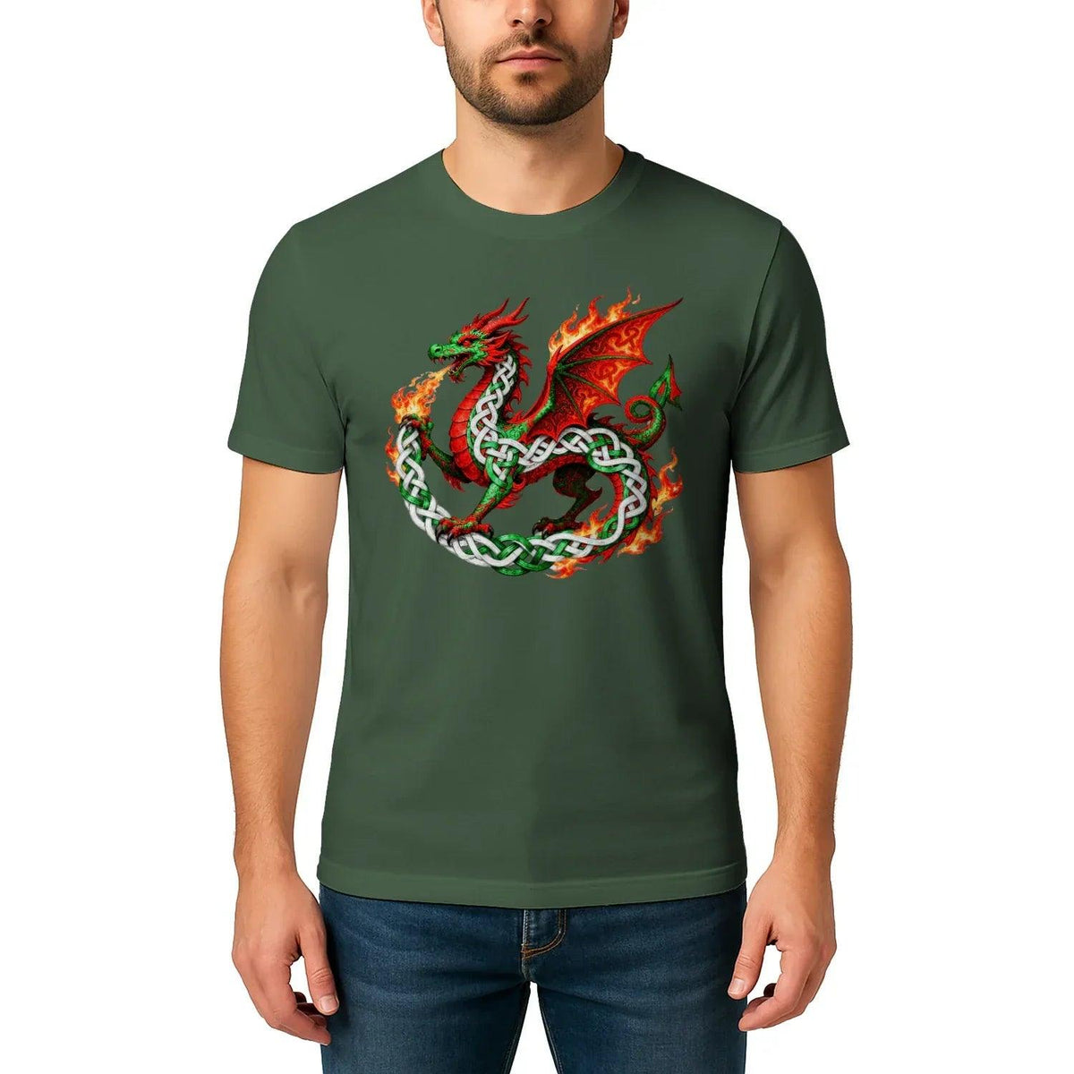 Welsh Dragon T-Shirt - Fire Flame, Unisex Matchday Wear - Celtic Wolfwear