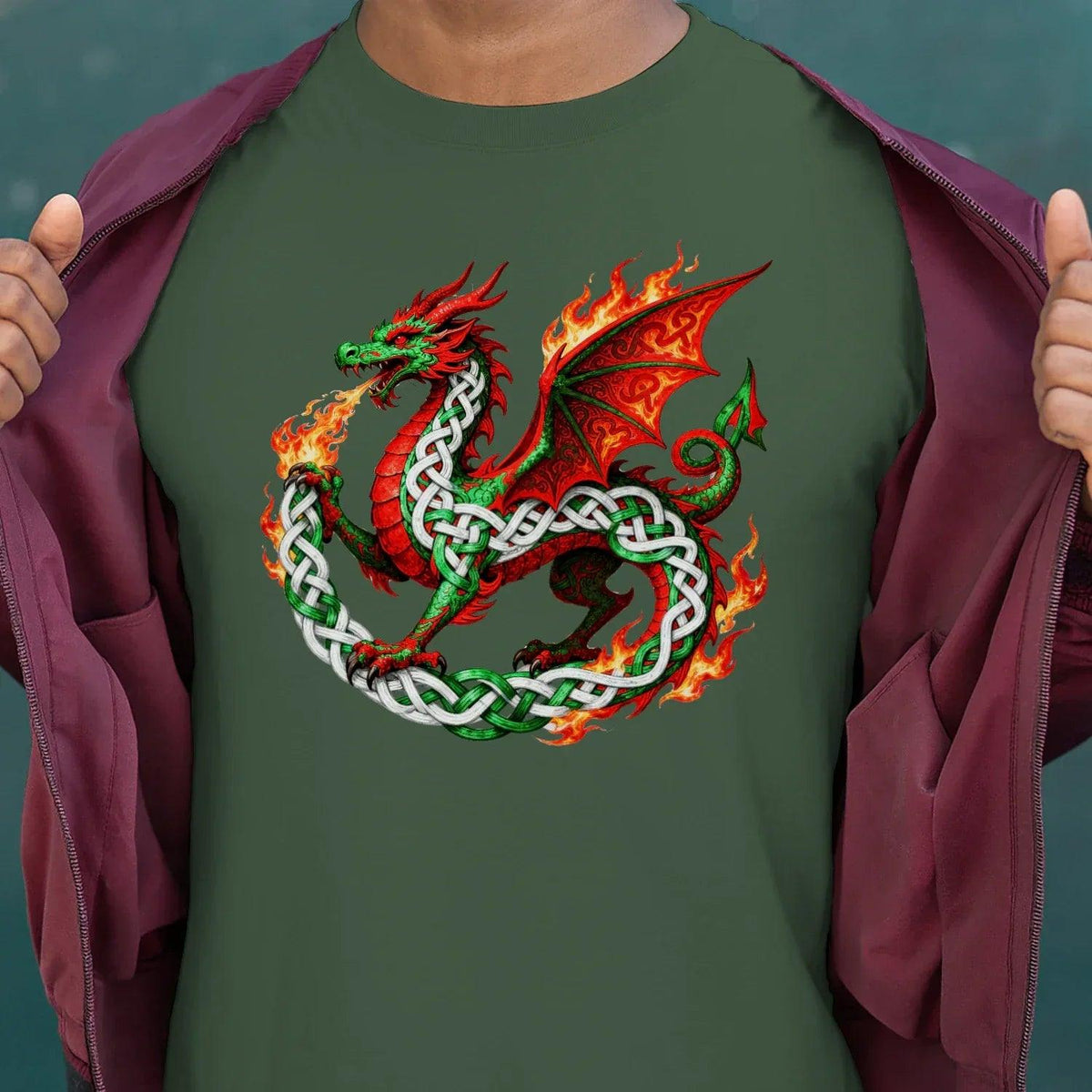 Welsh Dragon T-Shirt - Fire Flame, Unisex Matchday Wear - Celtic Wolfwear