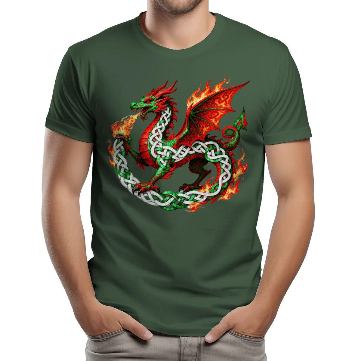 Welsh Dragon T-Shirt - Fire Flame, Unisex Matchday Wear - Celtic Wolfwear