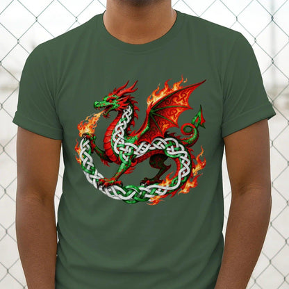Welsh Dragon T-Shirt - Fire Flame, Unisex Matchday Wear - Celtic Wolfwear