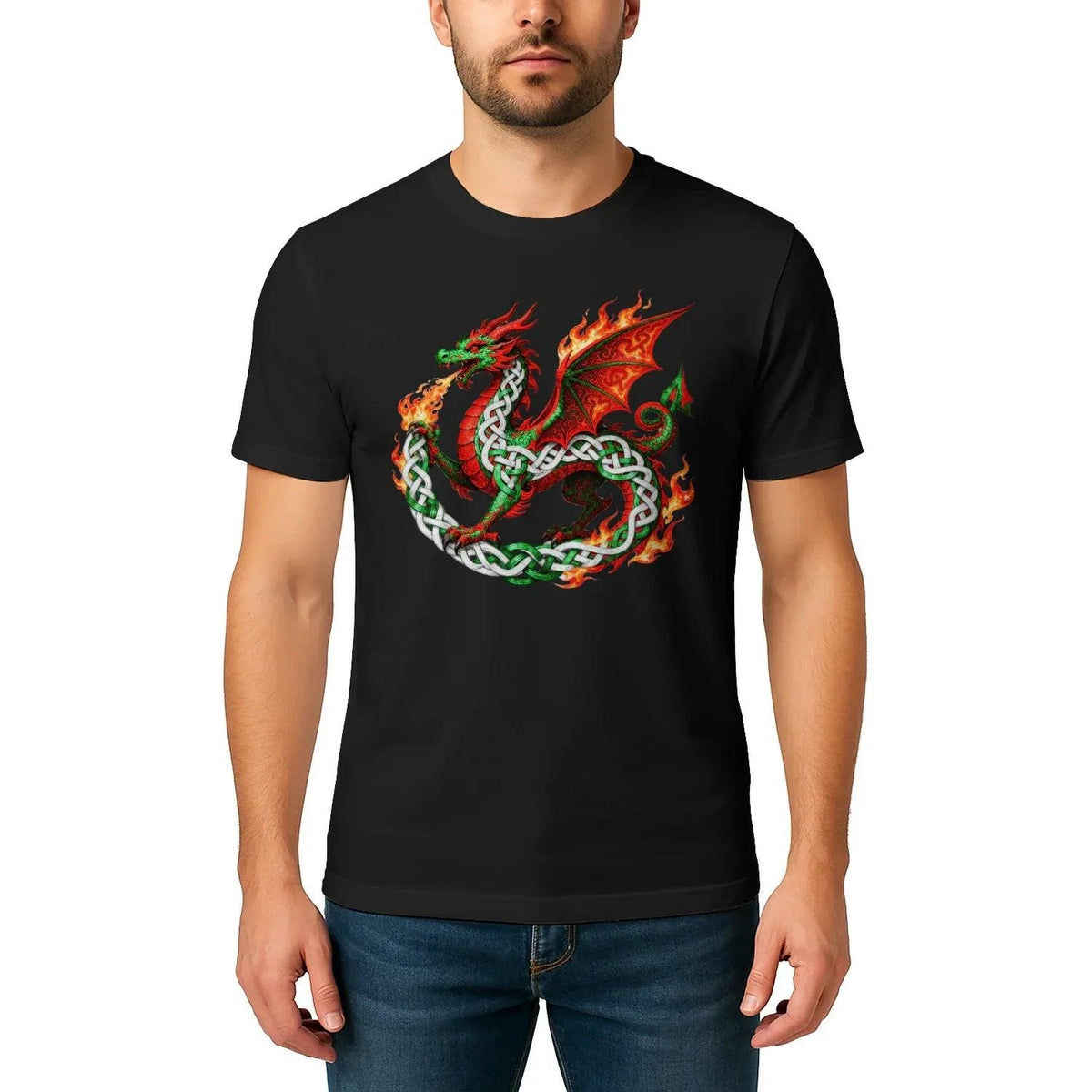 Welsh Dragon T-Shirt - Fire Flame, Unisex Matchday Wear - Celtic Wolfwear