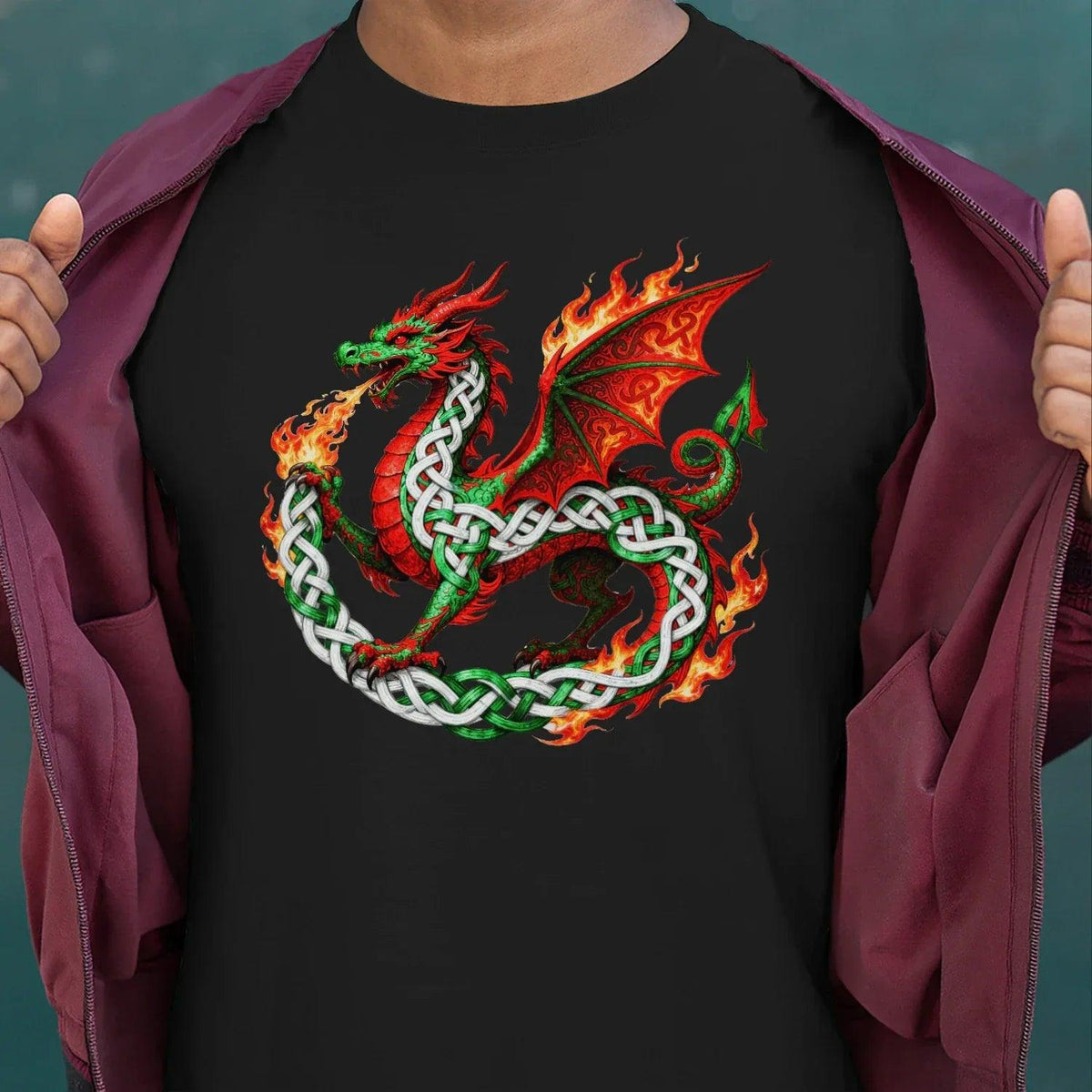 Welsh Dragon T-Shirt - Fire Flame, Unisex Matchday Wear - Celtic Wolfwear