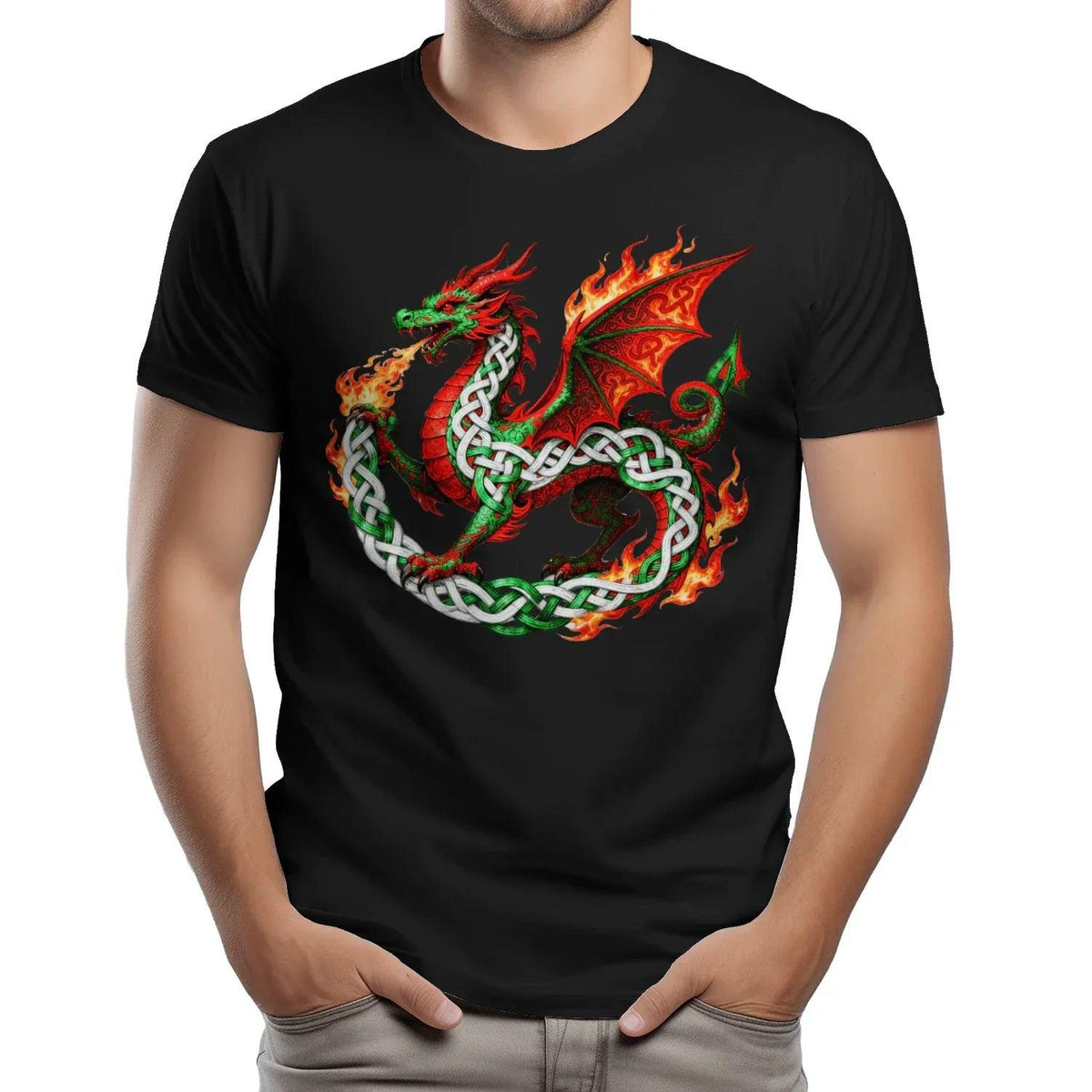 Welsh Dragon T-Shirt - Fire Flame, Unisex Matchday Wear - Celtic Wolfwear