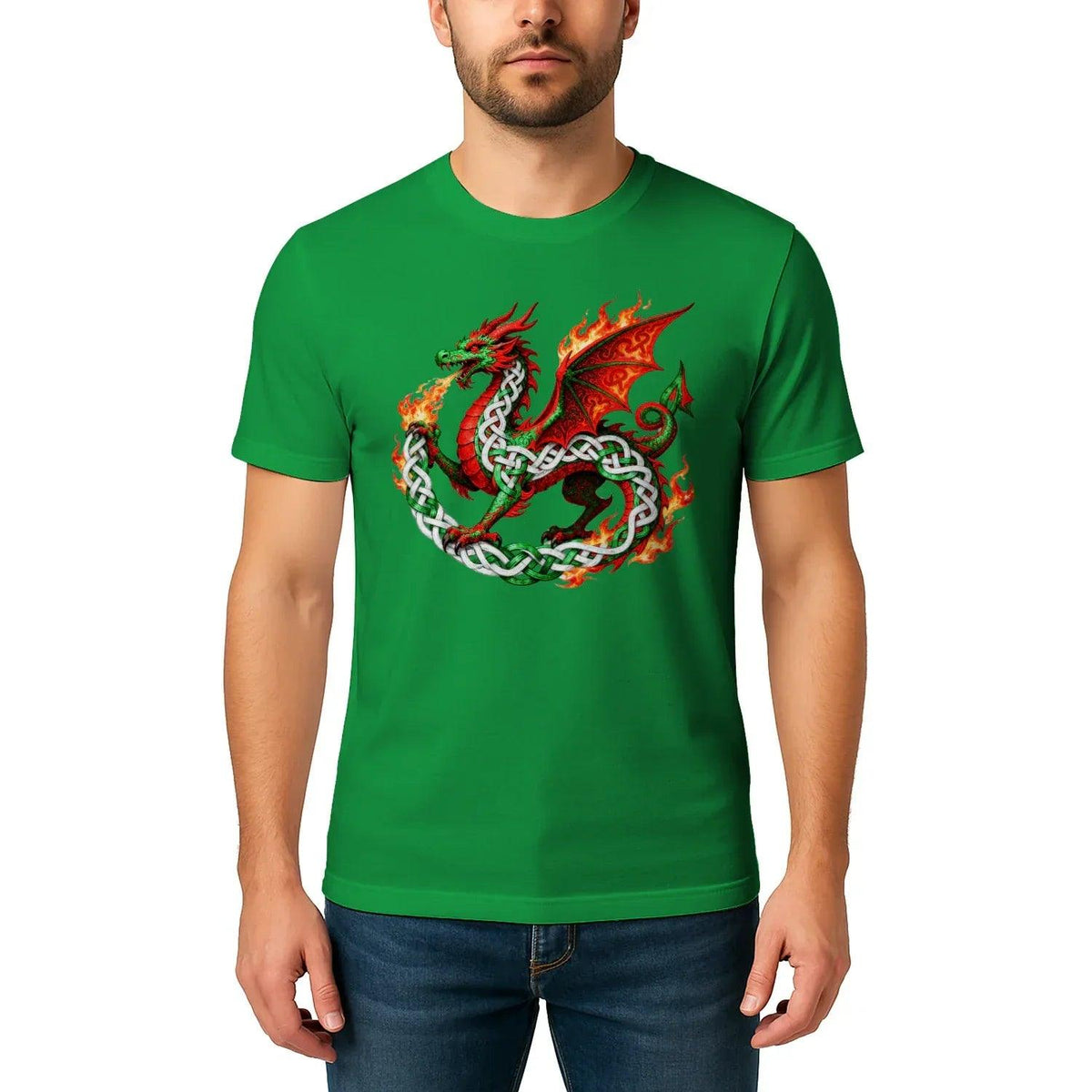 Welsh Dragon T-Shirt - Fire Flame, Unisex Matchday Wear - Celtic Wolfwear