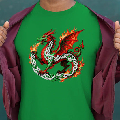 Welsh Dragon T-Shirt - Fire Flame, Unisex Matchday Wear - Celtic Wolfwear