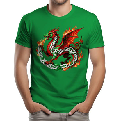 Welsh Dragon T-Shirt - Fire Flame, Unisex Matchday Wear - Celtic Wolfwear