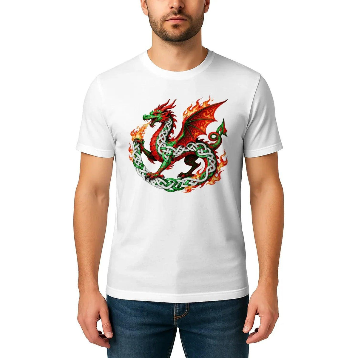 Welsh Dragon T-Shirt - Fire Flame, Unisex Matchday Wear - Celtic Wolfwear