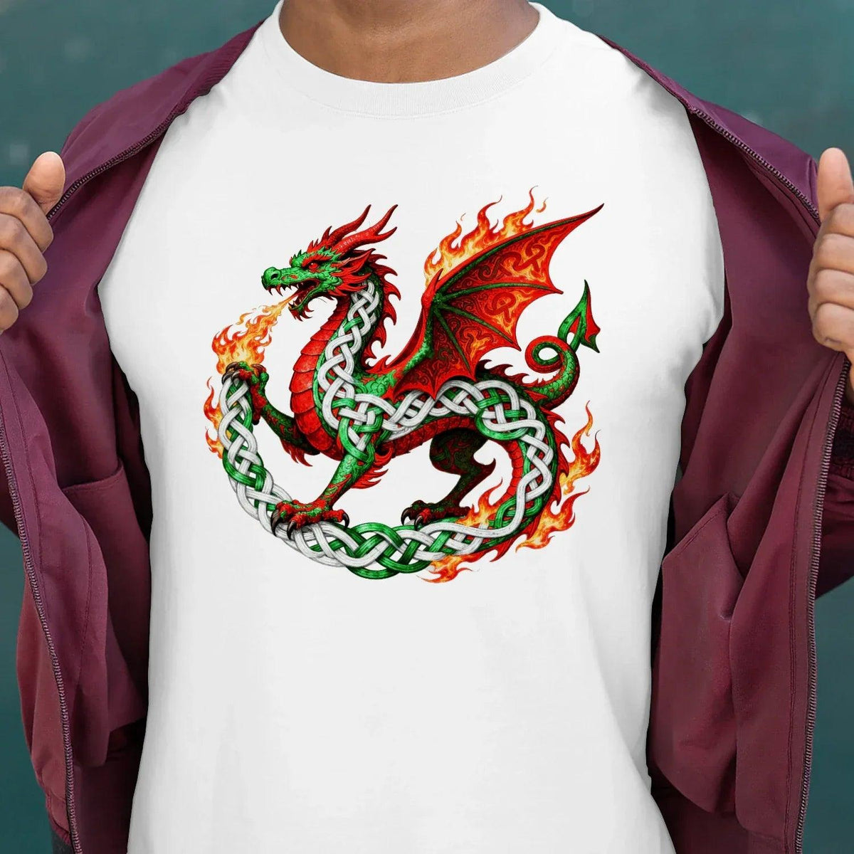 Welsh Dragon T-Shirt - Fire Flame, Unisex Matchday Wear - Celtic Wolfwear