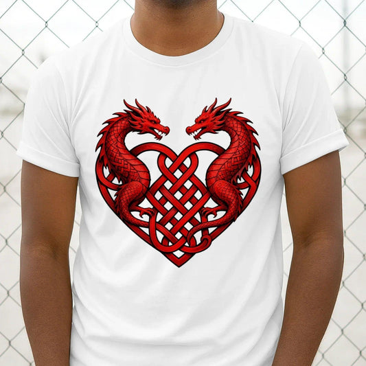 Welsh Dragon T-Shirt - Heart Double Heritage Streetwear - Celtic Wolfwear