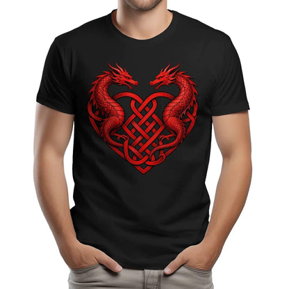 Welsh Dragon T-Shirt - Heart Double Heritage Streetwear - Celtic Wolfwear