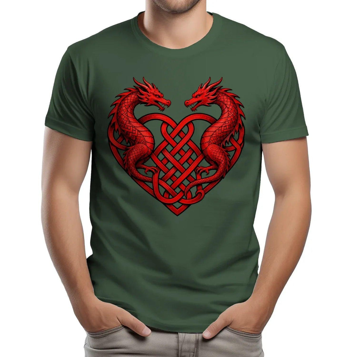 Welsh Dragon T-Shirt - Heart Double Heritage Streetwear - Celtic Wolfwear