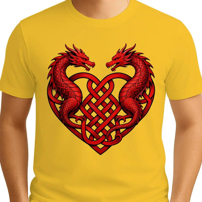 Welsh Dragon T-Shirt - Heart Double Heritage Streetwear - Celtic Wolfwear