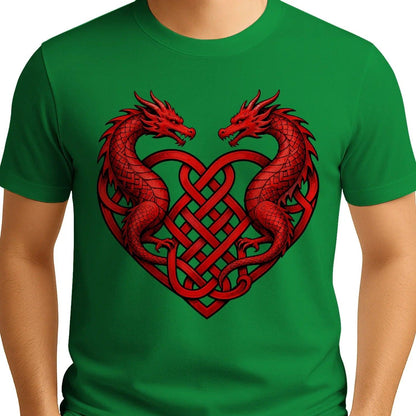 Welsh Dragon T-Shirt - Heart Double Heritage Streetwear - Celtic Wolfwear