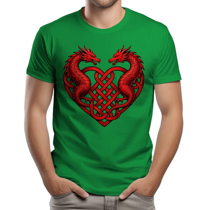 Welsh Dragon T-Shirt - Heart Double Heritage Streetwear - Celtic Wolfwear