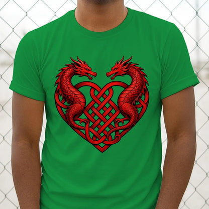 Welsh Dragon T-Shirt - Heart Double Heritage Streetwear - Celtic Wolfwear