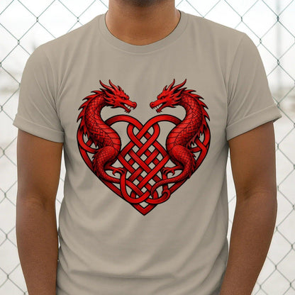 Welsh Dragon T-Shirt - Heart Double Heritage Streetwear - Celtic Wolfwear