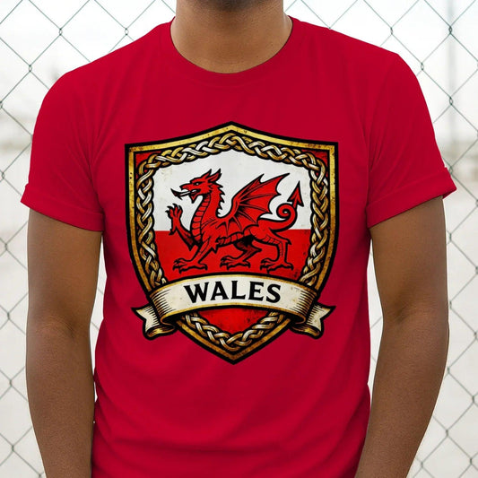 Welsh Dragon T-Shirt - Heraldic Shield Unisex Streetwear - Celtic Wolfwear