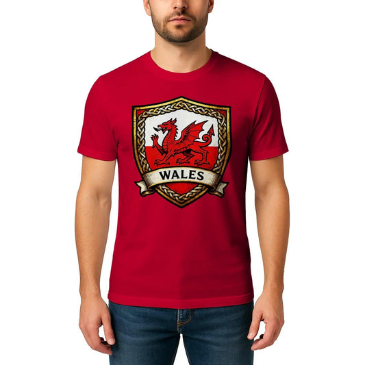 Welsh Dragon T-Shirt - Heraldic Shield Unisex Streetwear - Celtic Wolfwear