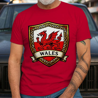 Welsh Dragon T-Shirt - Heraldic Shield Unisex Streetwear - Celtic Wolfwear